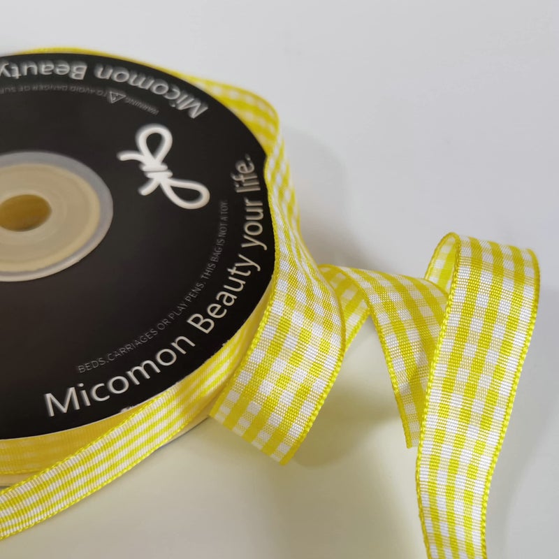 Micomon شريط مربعات منقوش من القماش القطني الأصفر من Micomon بطول 25 ياردة لكل لفة 100% بوليستر (5/8 بوصة، أصفر) - Image 5